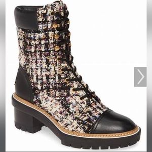 Tory Burch Tweed Combat Boots